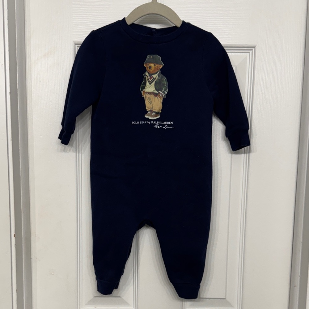 Ralph Lauren Navy Blue Polo Bear One-Piece Bodysuit
